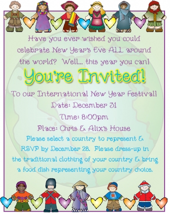 International night invitation with clip art kids around the world by DJ Inkers