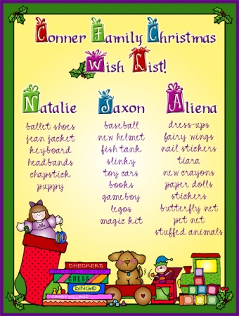 Holiday wish list with Christmas clip art by DJ Inkers