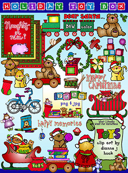 Holiday Toy Box Clip Art for Christmas and Holiday Fun