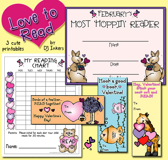 Valentine bookmarks, reading chart and certificate for teachers by DJ Inkers