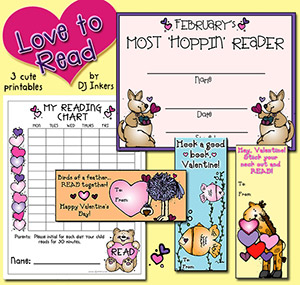 Love to Read - 3 Reading Printables for February & Valentines