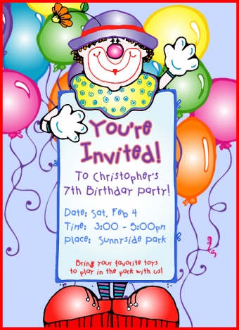 Cute clown party invitation and clip art by DJ Inkers