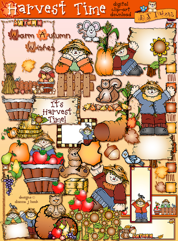 Cute autumn clip art for Harvest Time by DJ Inkers