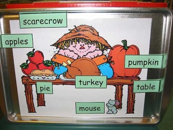 Fall magnet game with scarecrow clip art by DJ Inkers