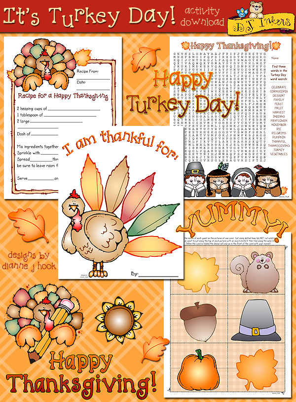 Printable Thanksgiving activities for kids and clipart by DJ Inkers