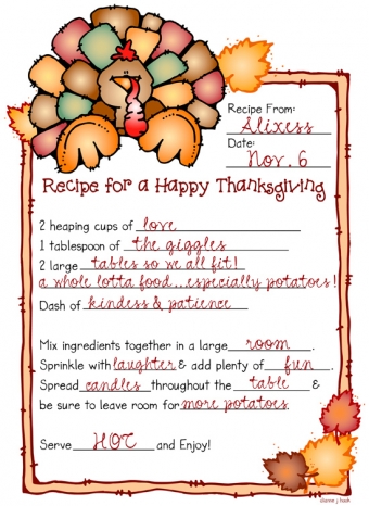 Recipe for a Happy Thanksgiving creative writing page by DJ Inkers