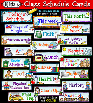 Class Schedule Cards - Teacher Printables & Bulletin Board