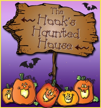 Haunted house wooden sign with pumpkins by DJ Inkers