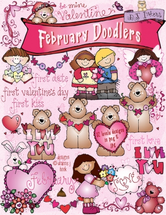 Cute clip art for Valentine's Day, love and February fun by DJ Inkers