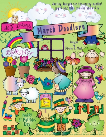 Cute spring clip art for St. Patrick's Day and March weather by DJ Inkers