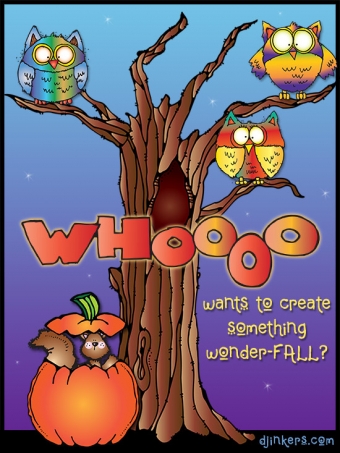 Cute Halloween owls and pumpkin clip art by DJ Inkers