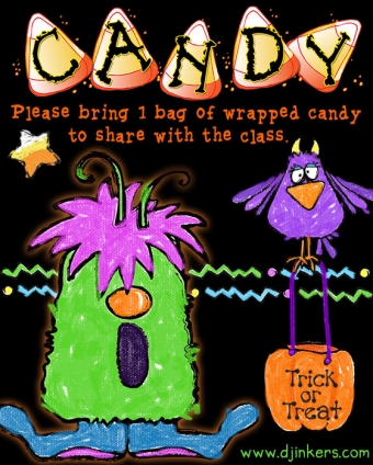 Bring a bag of candy to share! Monster clip art by DJ Inkers