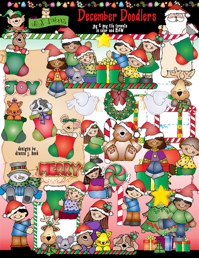 Cute kids clip art for December holidays and Christmas by DJ Inkers