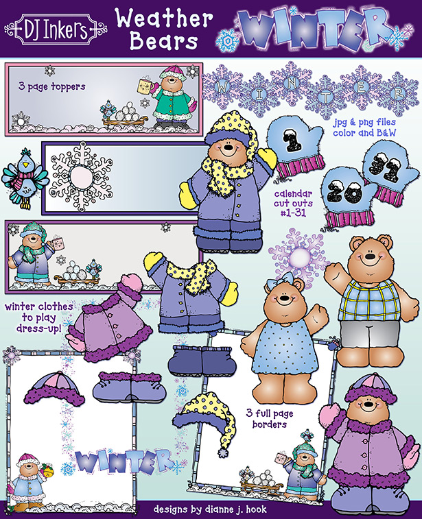 Cute clip art bears for teaching kids about winter weather by DJ Inkers