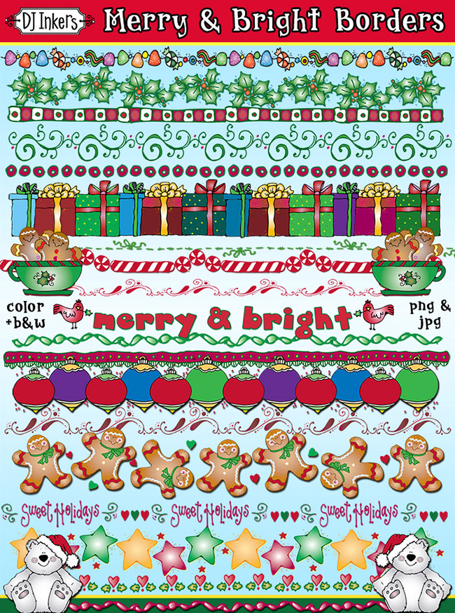 Merry and Bright clip art borders for the holidays by DJ Inkers