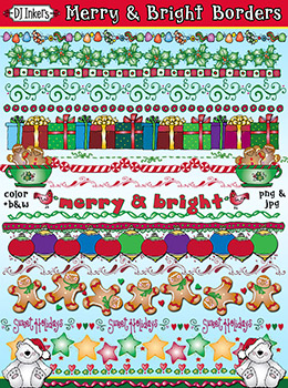 Merry and Bright Holiday Borders Clip Art