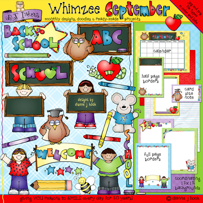 Whimsical back to school clip art and borders for teachers by DJ Inkers