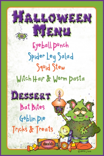 Halloween monster menu with clip art and fonts by DJ Inkers