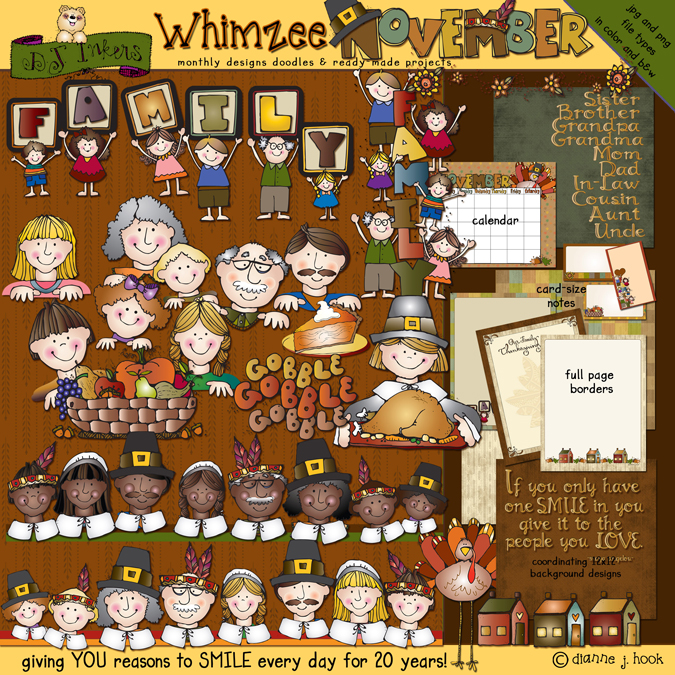 Whimsical family clip art and borders for Thanksgiving by DJ Inkers