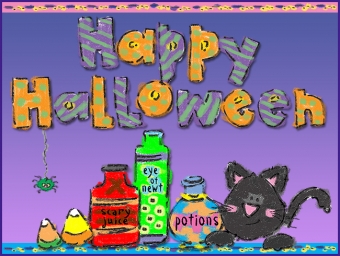 Happy Halloween potions and black cat clip art by DJ Inkers