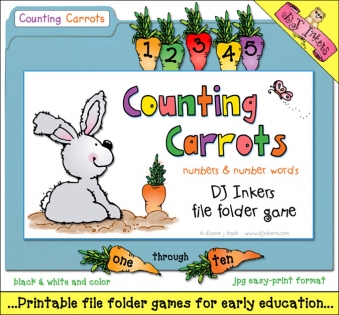 Counting Carrots file folder game for learning numbers and number words by DJ Inkers