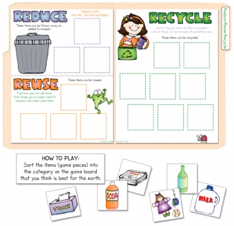 Learn to Reduce, Reuse, Recycle with this fun file folder game by DJ Inkers