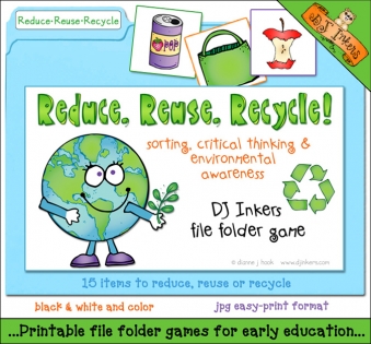 Teach kids to Reduce, Reuse and Recycle with this fun file folder game by DJ Inkers