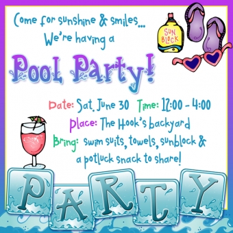 Pool party invitation made with DJ Splash water font and clip art by DJ Inkers