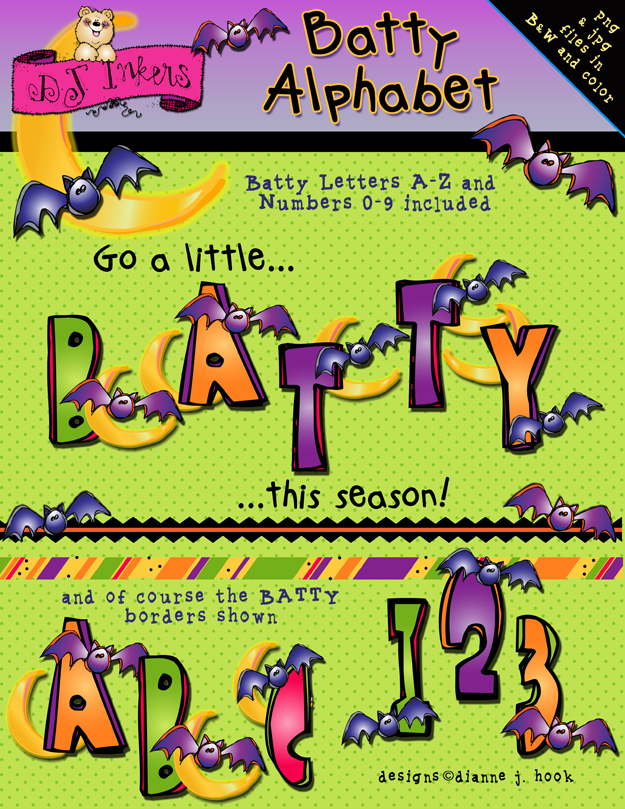 Halloween bat clip art alphabet by DJ Inkers