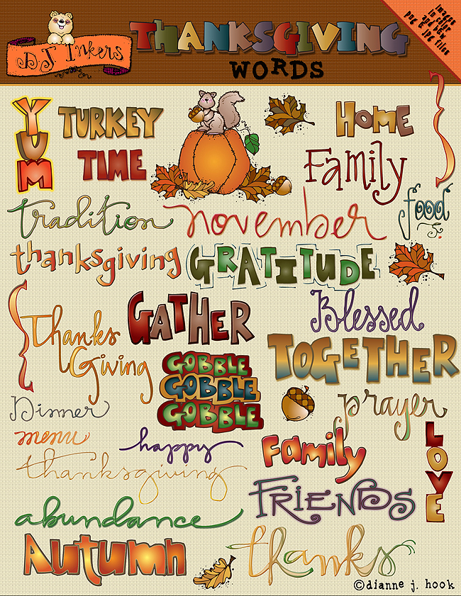 Thanksgiving words and clip art sayings by DJ Inkers