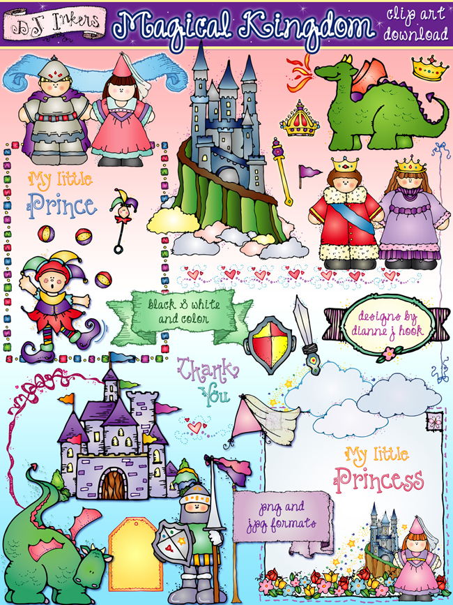 A Magical Kingdom full of fairytale clip art and castles by DJ Inkers