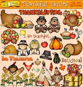 Thankful Smiles Clip Art for Thanksgiving by DJ Inkers