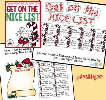 Christmas teacher nice list with clip art and candy cane font by DJ Inkers