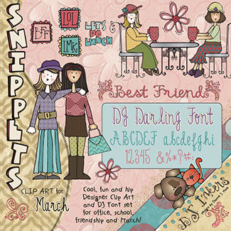 Happy Friends Girl Cute Girls Scrapbook Kit Digital 
