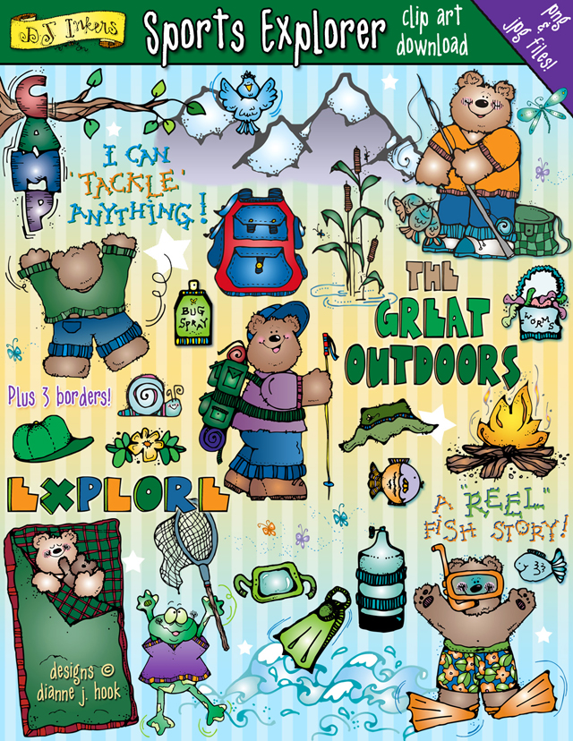 Camping and Outdoor clipart for hiking, holidays, summer vacation, and more.