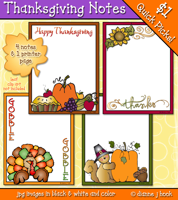 Thanksgiving notecards and turkey clip art borders by DJ Inkers