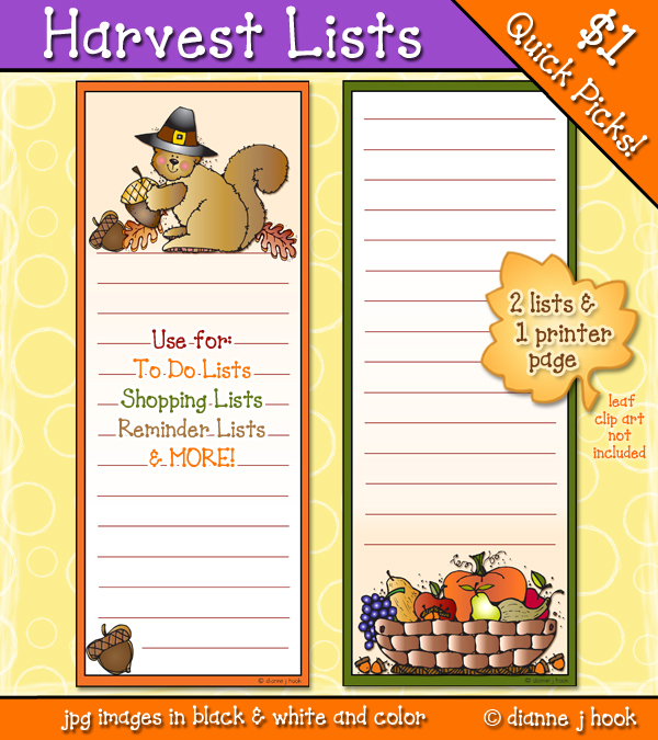 Thanksgiving and Harvest list borders with clip art by DJ Inkers