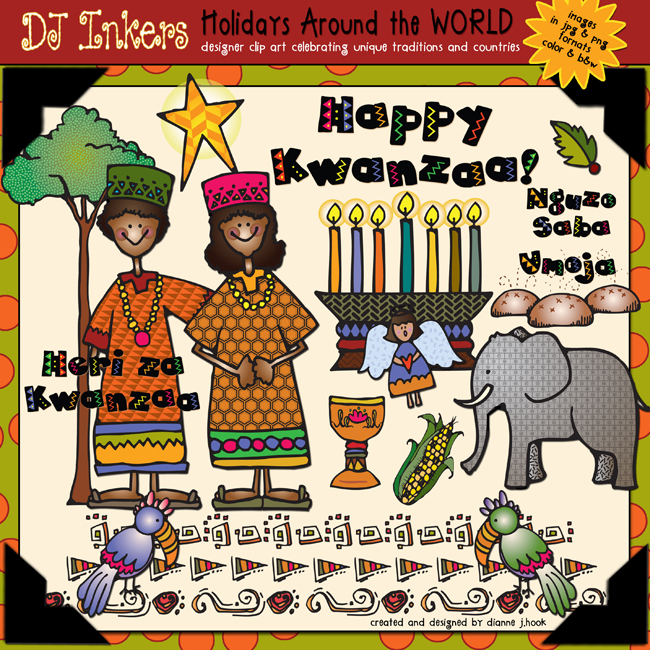 Kwanzaa and African holiday clip art, borders and printables by DJ Inkers