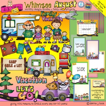 Whimsical clip art, borders and ideas for August by DJ Inkers