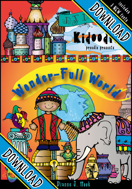 Cute clip art kid doodles for countries and cultures around our wonderful world by DJ Inkers