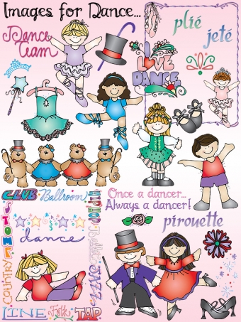 Cute kids clip art for dance class, teachers, drill team, ballet, girls and dress-ups by DJ Inkers