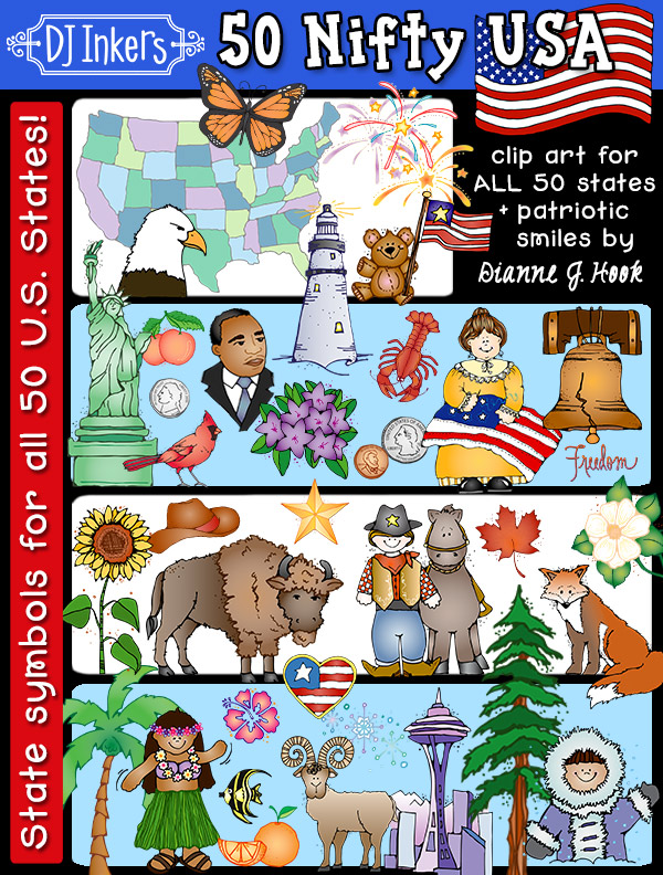 State Symbols and clip art for all 50 United States of America by DJ Inkers