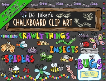 Cute chalk and crayon bugs clip art by DJ Inkers