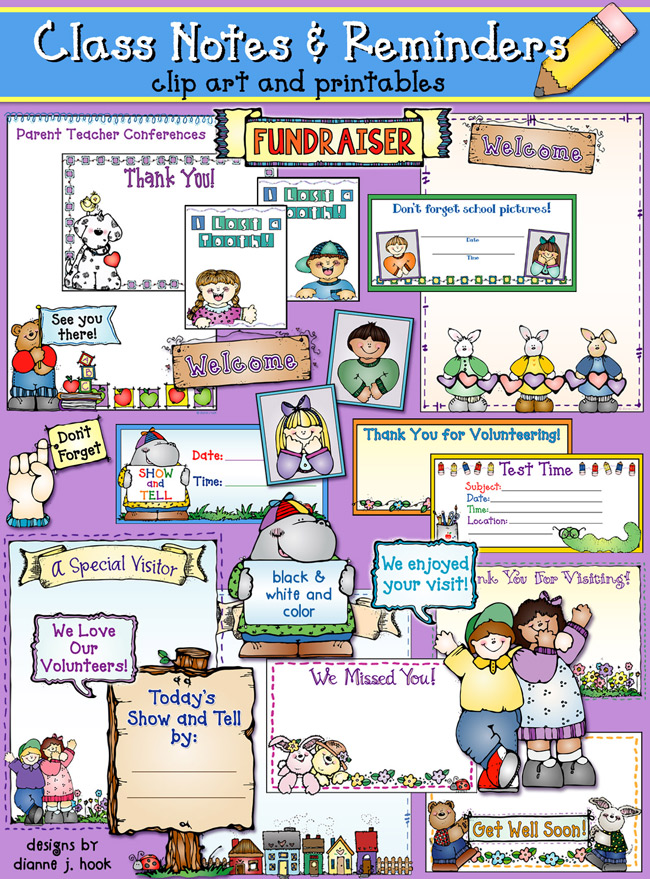 Printable class notes and reminders for teacher by DJ Inkers