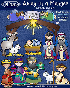 Away in a Manger - Nativity Clip Art Download