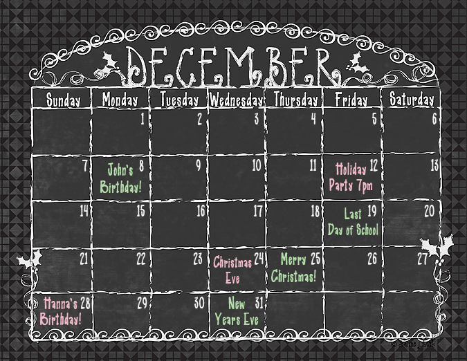 Chalkboard Calendar by DJ Inkers