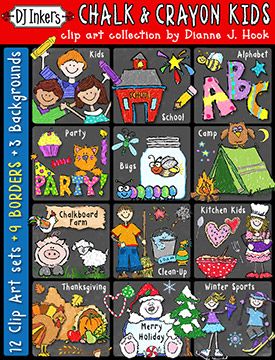 Chalk & Crayon Kids Clip Art Collection - 14 Download Bundle