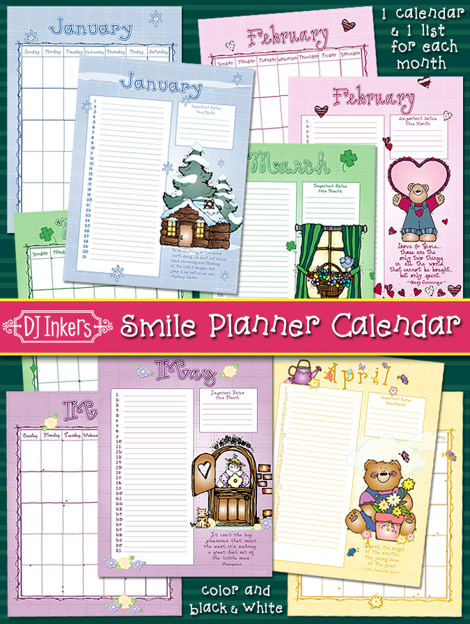 Smile Planner Calendars and List Calendars by DJ Inkers