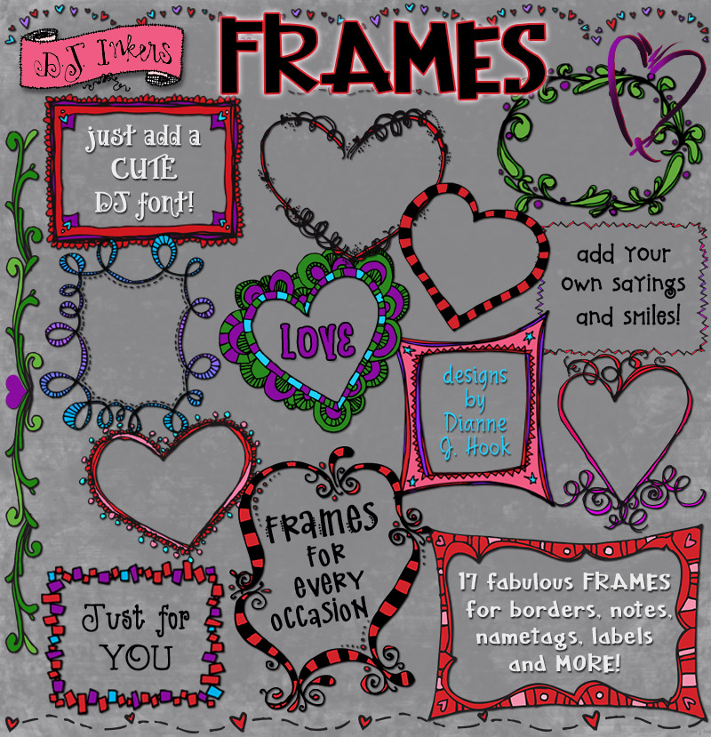 Clip art frames, borders and hearts for any occasion by DJ Inkers