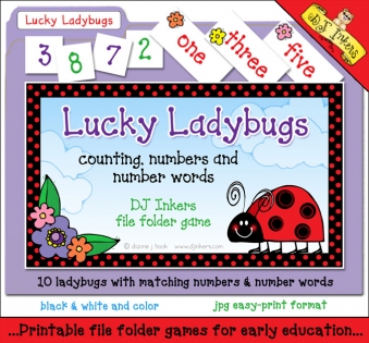 Lucky Ladybugs file folder game for learning numbers and number words by DJ Inkers